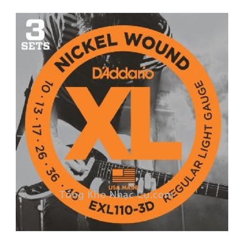 3 bộ - Dây Đàn Electric Guitar D'Addario EXL110-3D - Nickel Wound - Regular Light Gauged